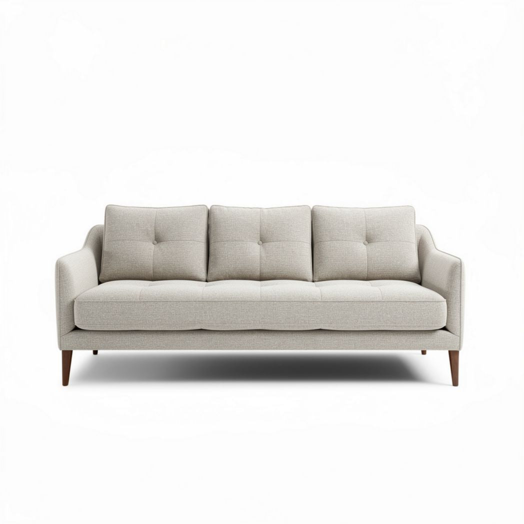 Sofa tapicerowana w jasnym kolorze 200 x 90 x 80cm z drewnianymi nogami