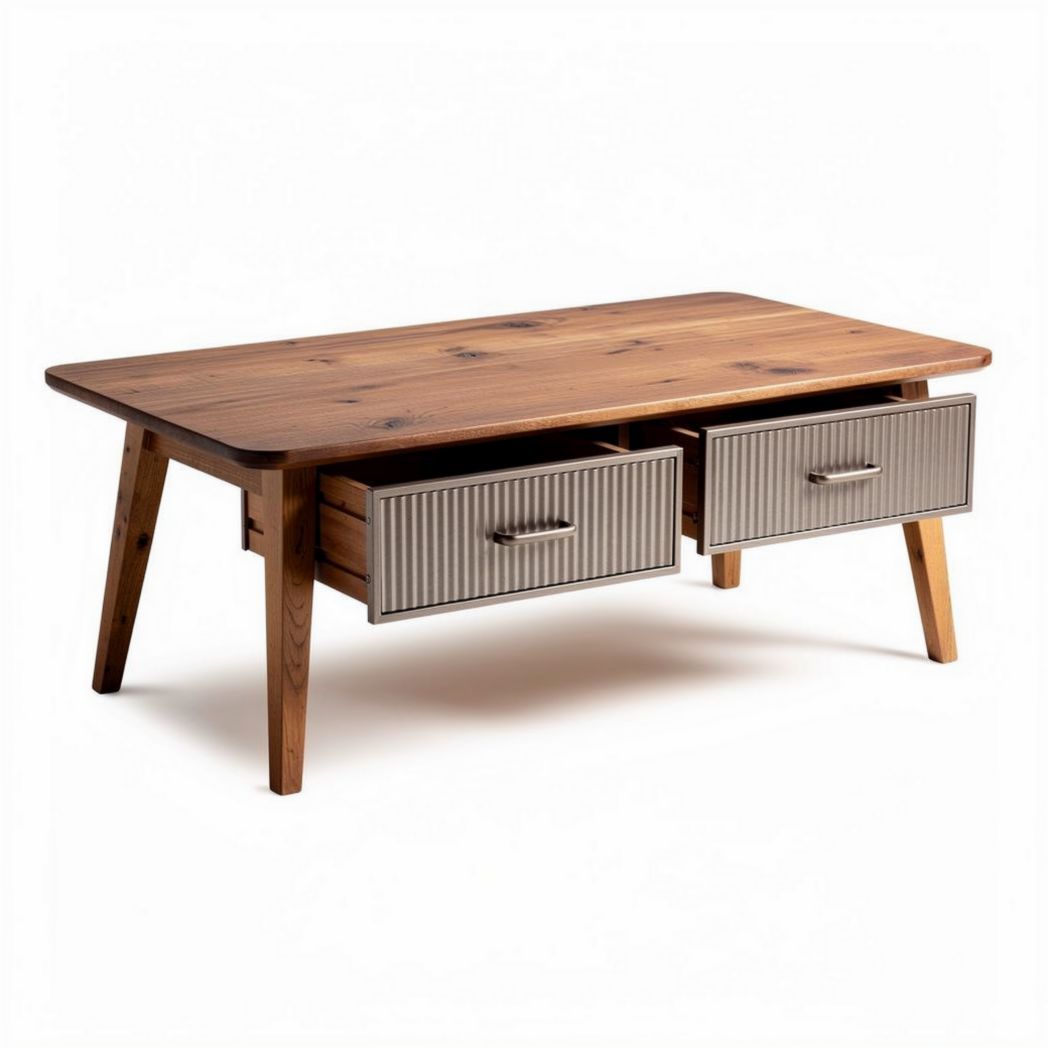 Stolik kawowy drewniany z szufladami w kolorze naturalnym 120 x 60 x 45cm
